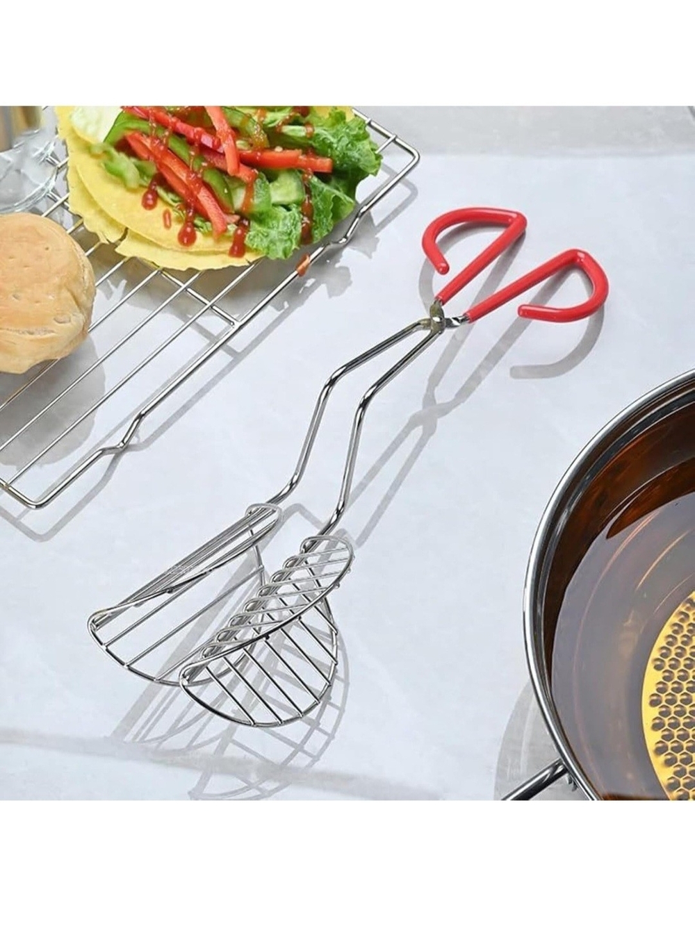 Taco Frying Tongs New. Red-Handle Stainless Steel Frying Tongs - Home Kitchen